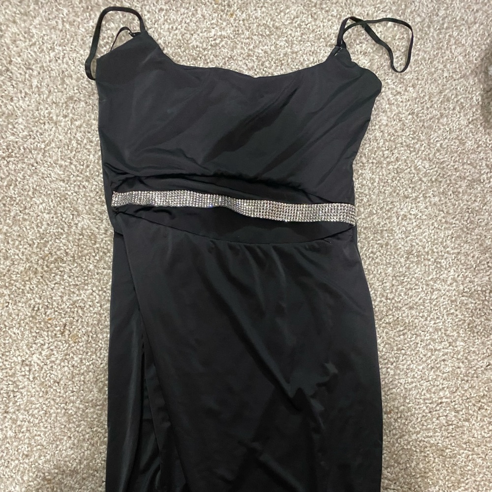 Rhinestone waist cut out mini dress